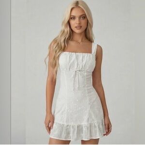 Boho Floral  Mini Dress - Square Neck Fit & Flare White